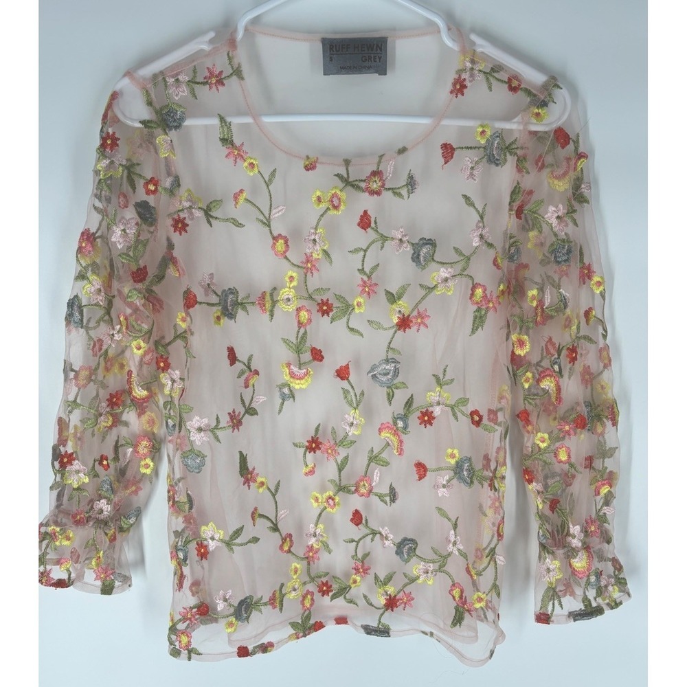 Ruff Hewn Womens Sheer Floral Embroidered Overlay Top Sz M Coquette Boho Indie‎